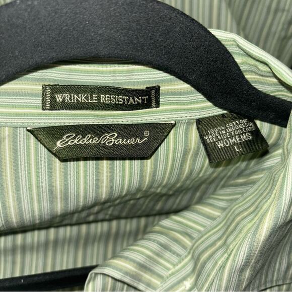 Eddie Bauer button up Woman's size Large 100% Cotton Striped green - Picture 16 of 16